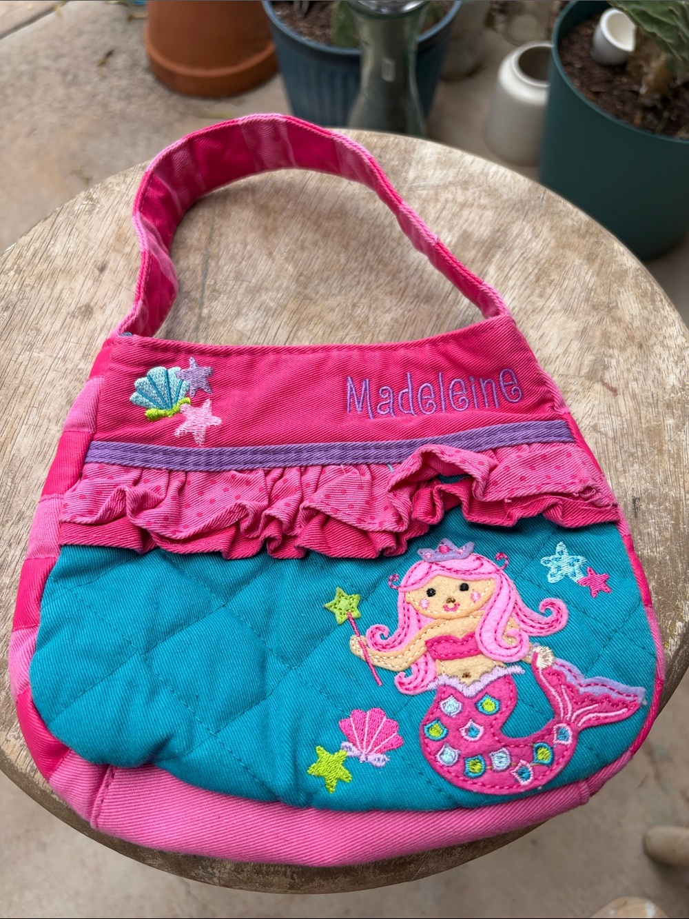 Stephen Joesph Personalized Kids Mermaid Shoulder Bag - Pink & Teal Madeline